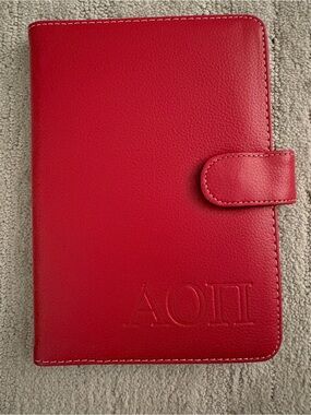 Red Leather Mini AOII Organizer with Snap Closure